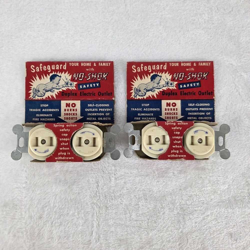 Vintage Bell Electric No-Shok Duplex Safety Outlets NOS Lot of 2 w/ Packaging